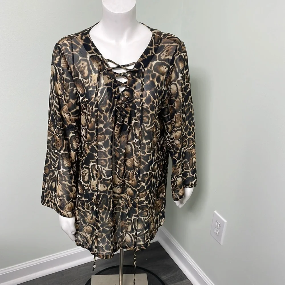VICTORIA'S SECRET Sheer lace up Leopard Swim Coverup size small - Picture 1 of 6